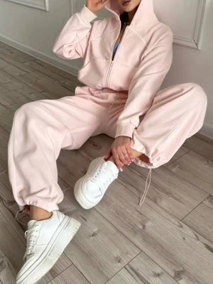 lounge set in blush pink featuring drawstring and relaxed fit