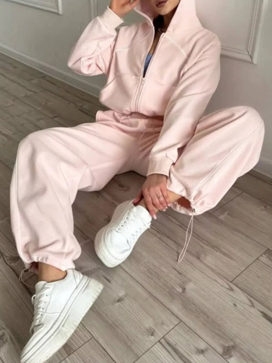 lounge set in blush pink featuring drawstring and relaxed fit