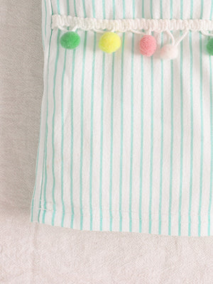 Baby cotton striped pants with pastel pom-pom trim detail