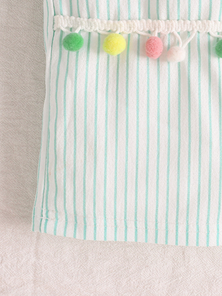 Baby cotton striped pants with pastel pom-pom trim detail