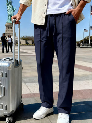 Light Blue straight-leg pants with full-length and drawstring