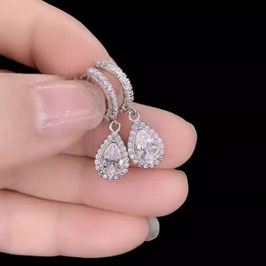 1 Carat 925 Sterling Silver Moissanite Hoop Teardrop Earrings in clear with moissanite stones