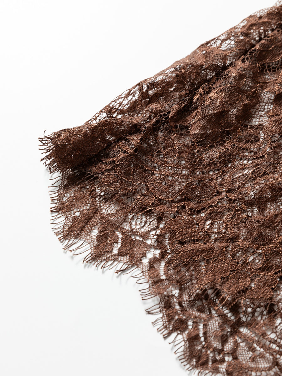 Dark Brown Floral Lace Maxi Dress With T-shirt Top