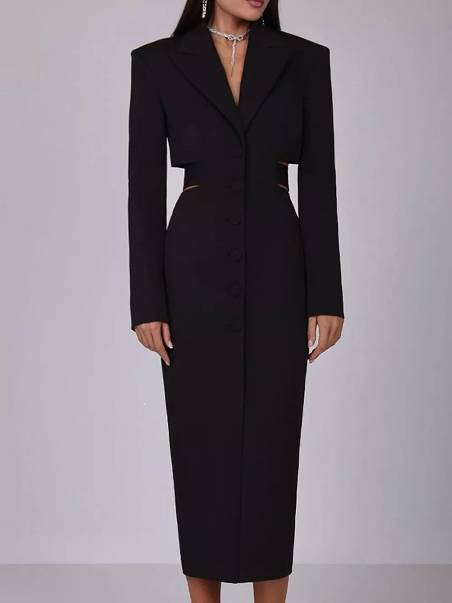 Black Button-down Blazer Dress With Cut-out Waist