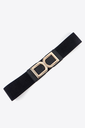Black elastic belt with double gold buckle detail