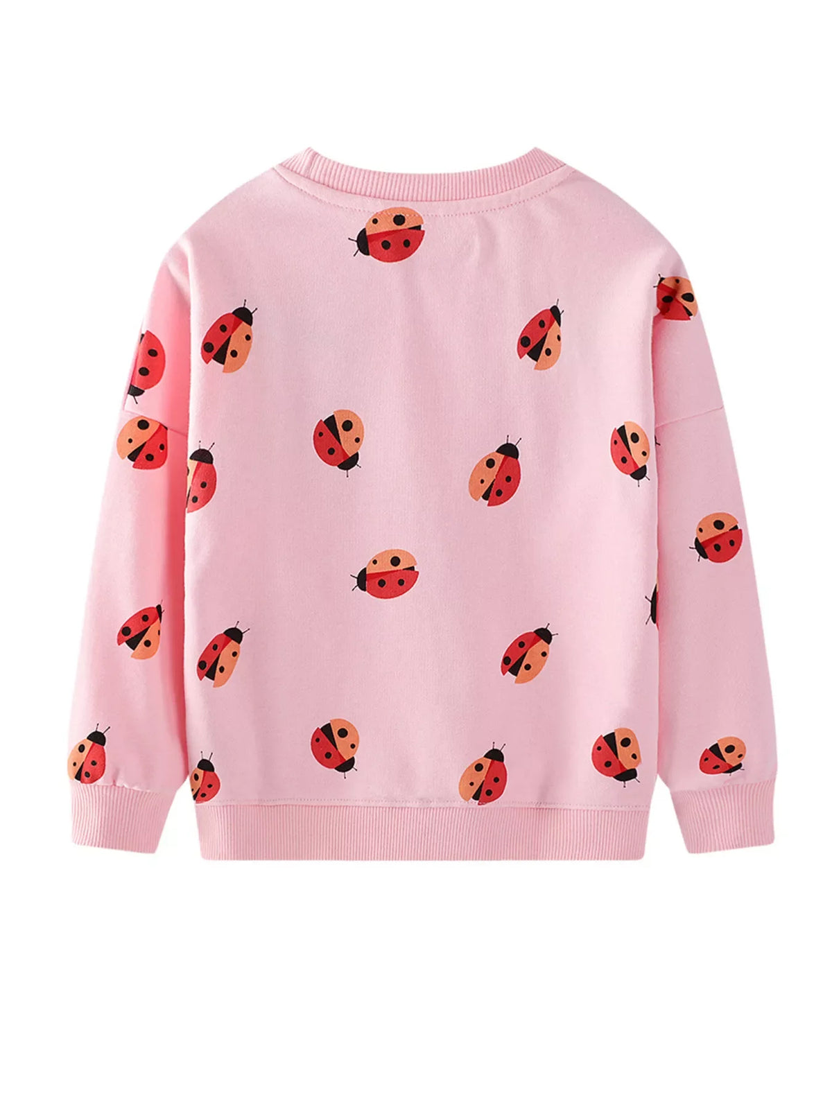 Baby girl's blush pink crew neck sweatshirt with all-over ladybug print.