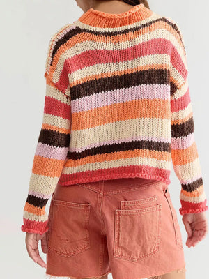 Chunky Knit Striped Sweater in Yellow with Ribbed
