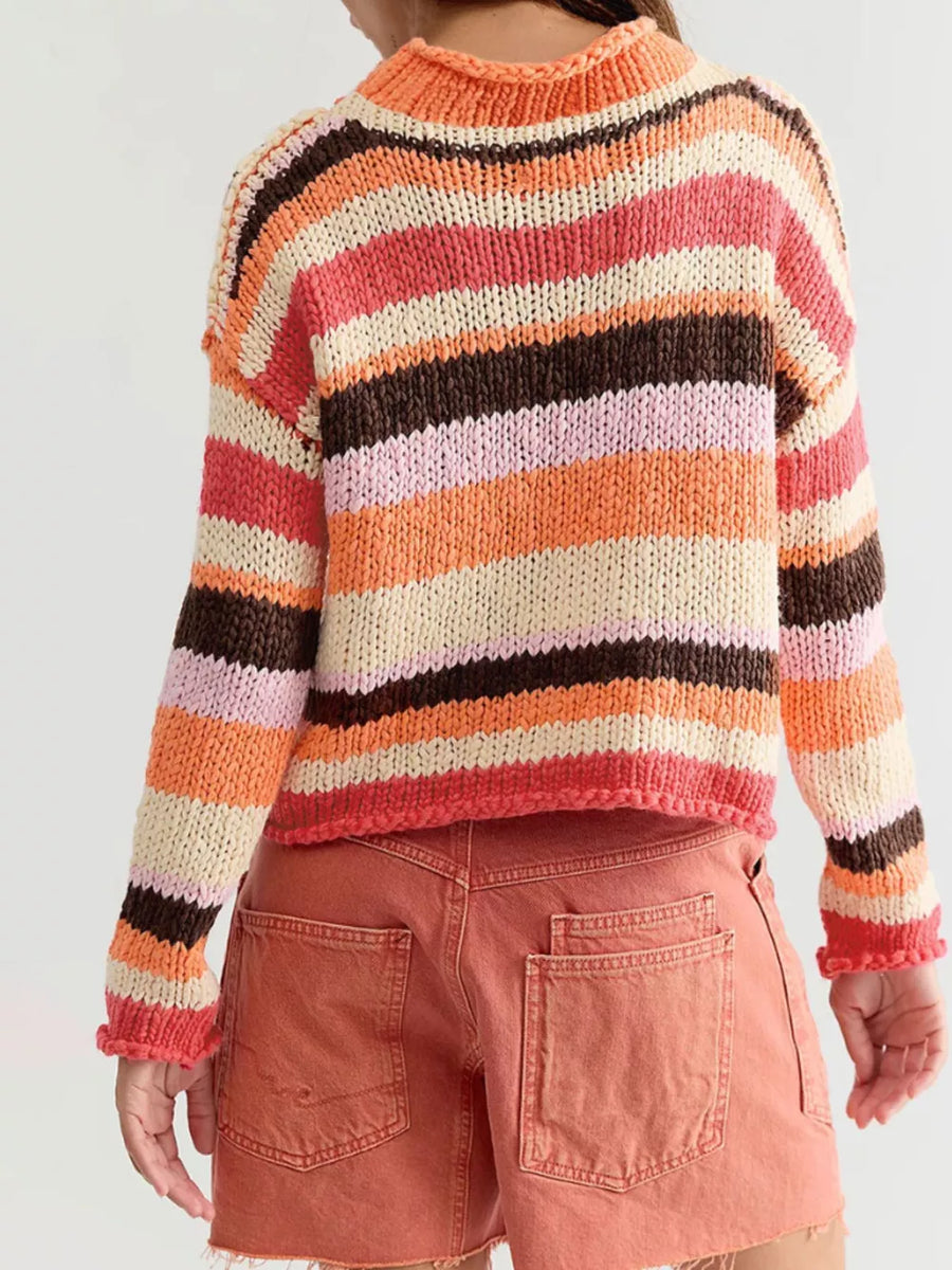 Chunky Knit Striped Sweater in Yellow with Ribbed