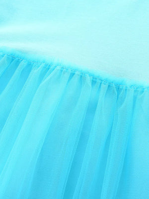 Baby blue tulle dress with gathered hem detail.