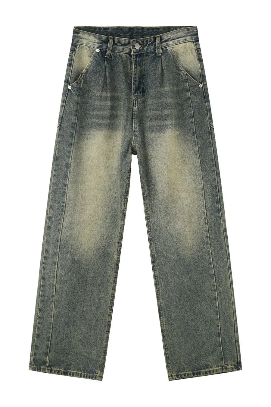 Vintage wash wide-leg jeans in Air Force Blue with subtle pleating and a relaxed fit.