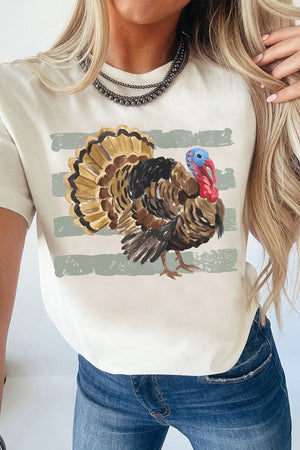 cream t-shirt with graphic print and crew neck