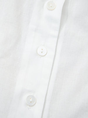 White cotton eyelet embroidered sheer button-down shirt with pearl buttons