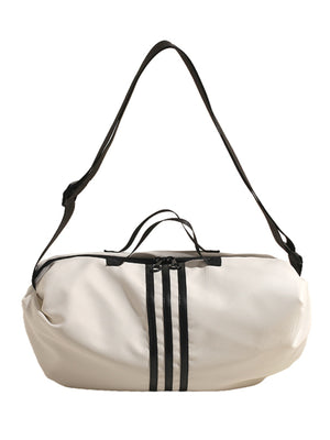 Medium Oxford cloth crossbody bag in off-white with black stripes and strap