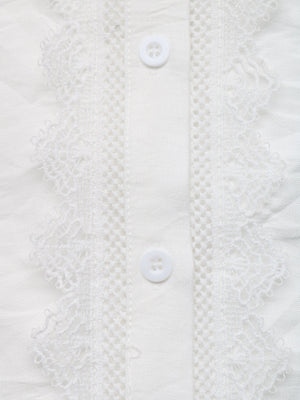 ivory button-down shirt with lace detail and long sleeve