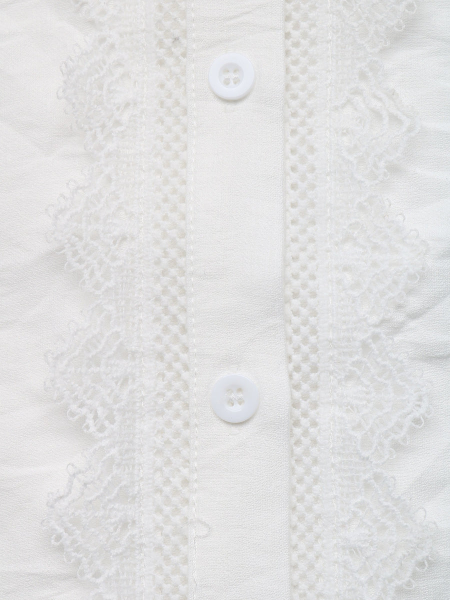 ivory button-down shirt with lace detail and long sleeve