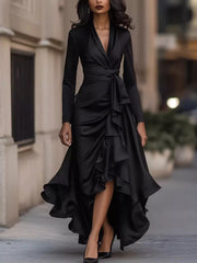 wrap dress in Dark Green with frill and maxi