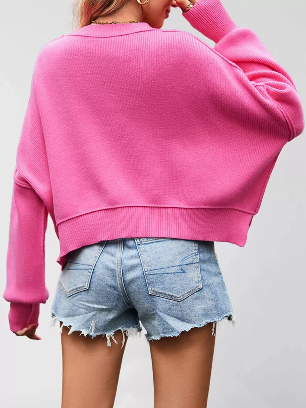 100% polyester Care instructions: Machine wash cold crewneck sweater in Blue Card Color Matching with relaxed silhouette