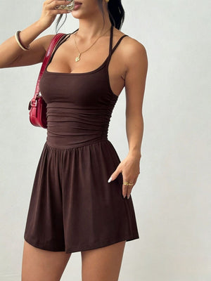 Black fitted romper with square neck