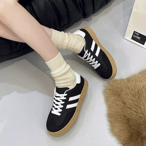 Round Toe Lace Up Sneakers in White