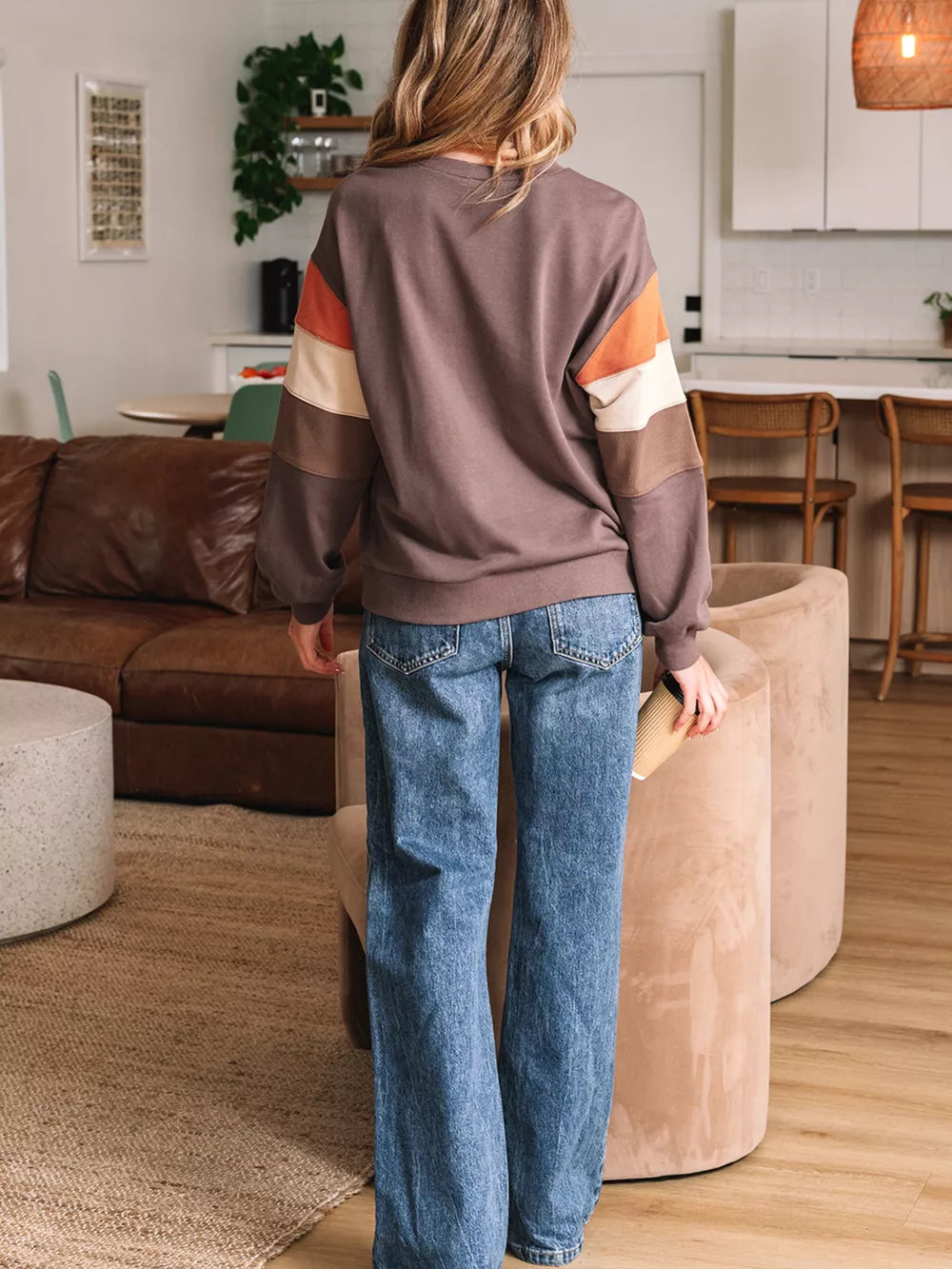 Color Block Drop Shoulder Pullover Sweatshirt option 5
