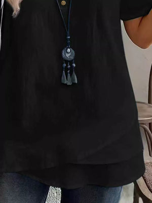 100% polyester Care instructions: Machine wash cold blouse in Black with relaxed silhouette