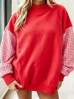 sweatshirt in Red with gingham and ribbed cuffs