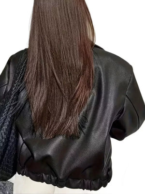 black moto jacket with cropped and zip-front