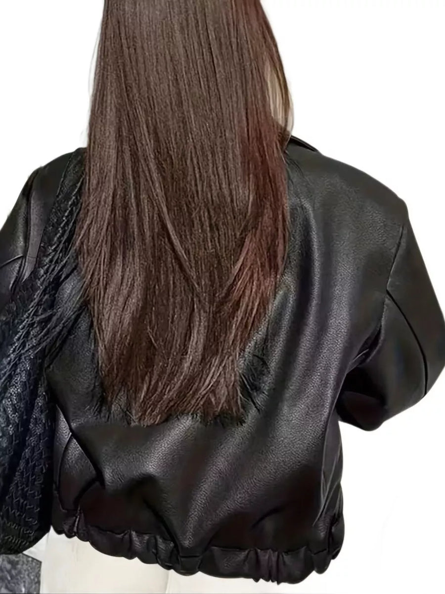 black moto jacket with cropped and zip-front