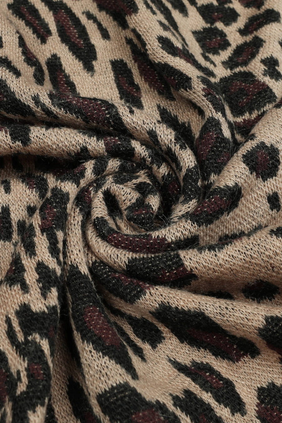 Leopard Print Faux Fur Trim Cape in Beige