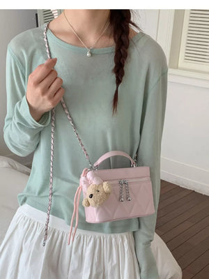 Pink with Quilted Chain Strap Crossbody Bag