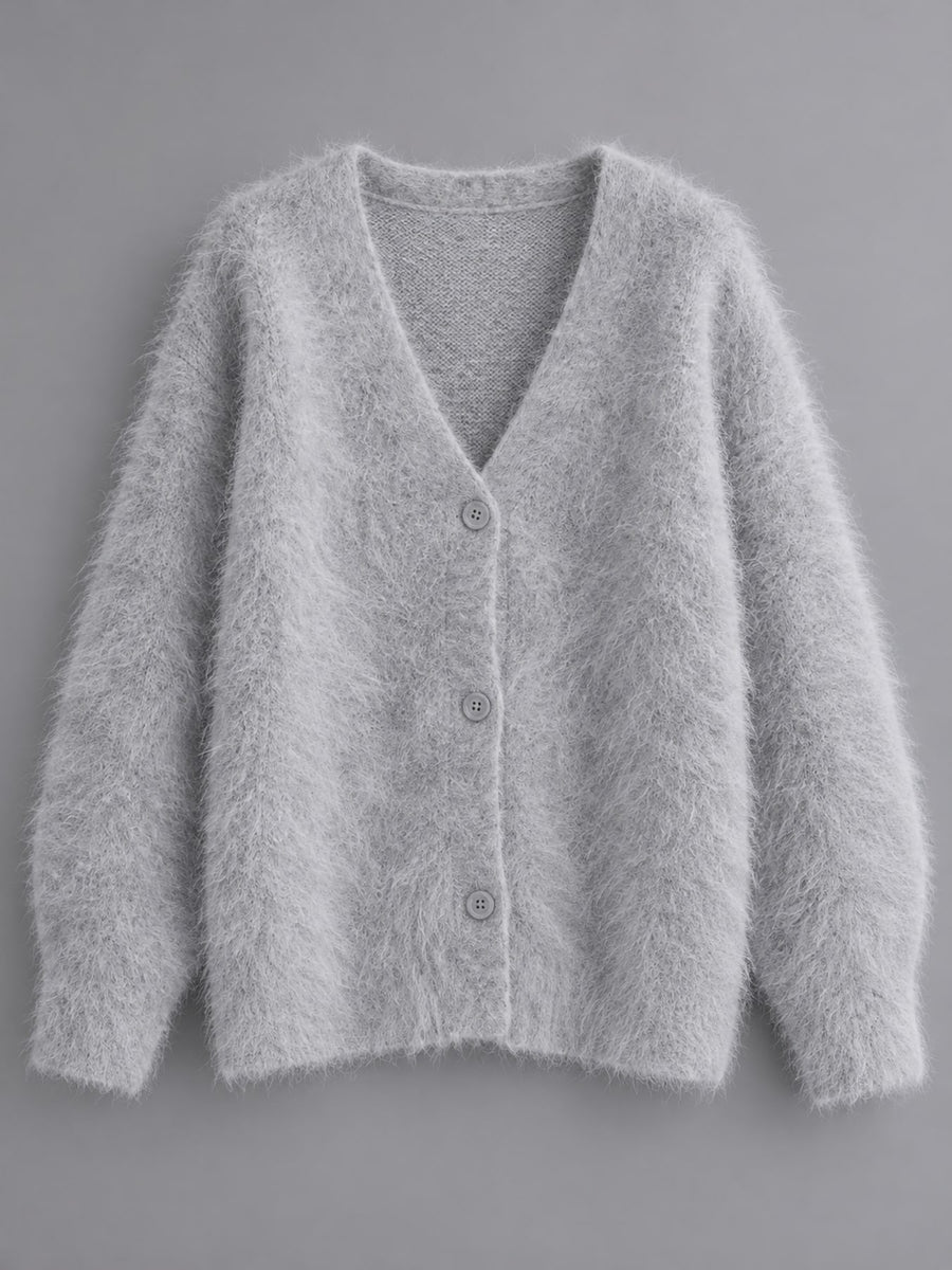 Coffee cardigan with hip-length and button-front