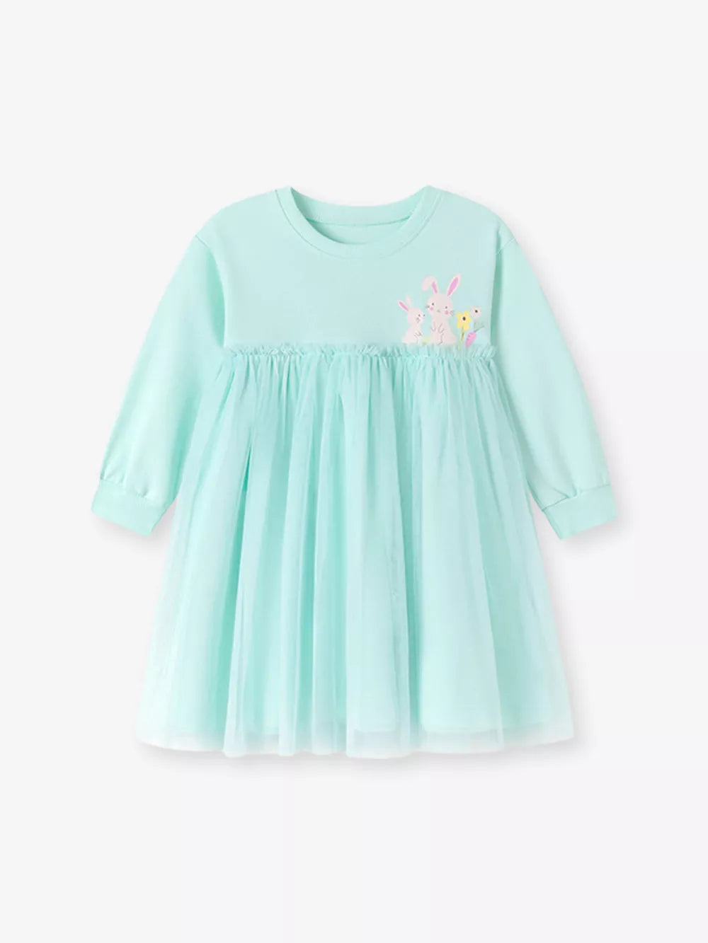 Mint Blue A-line dress featuring mesh and embroidered