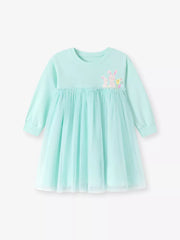 Mint Blue A-line dress featuring mesh and embroidered