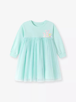 Mint Blue A-line dress featuring mesh and embroidered