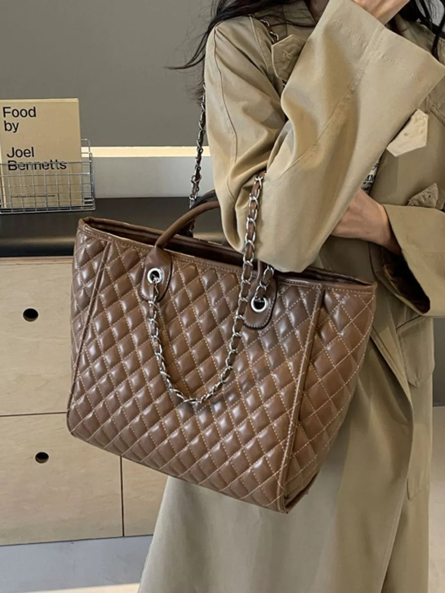 Brown with Quilted Chain Shoulder Bag