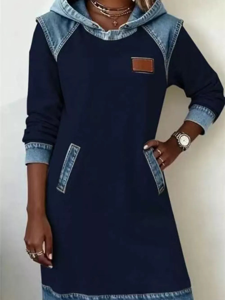 light blue relaxed sweatshirt dress with hooded