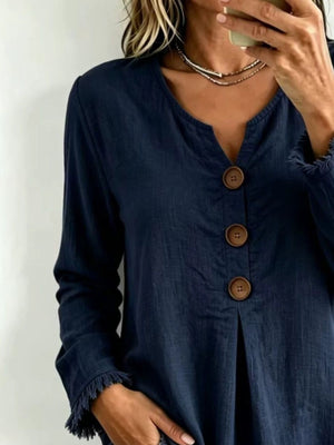 Pink blouse with hip-length and half-button