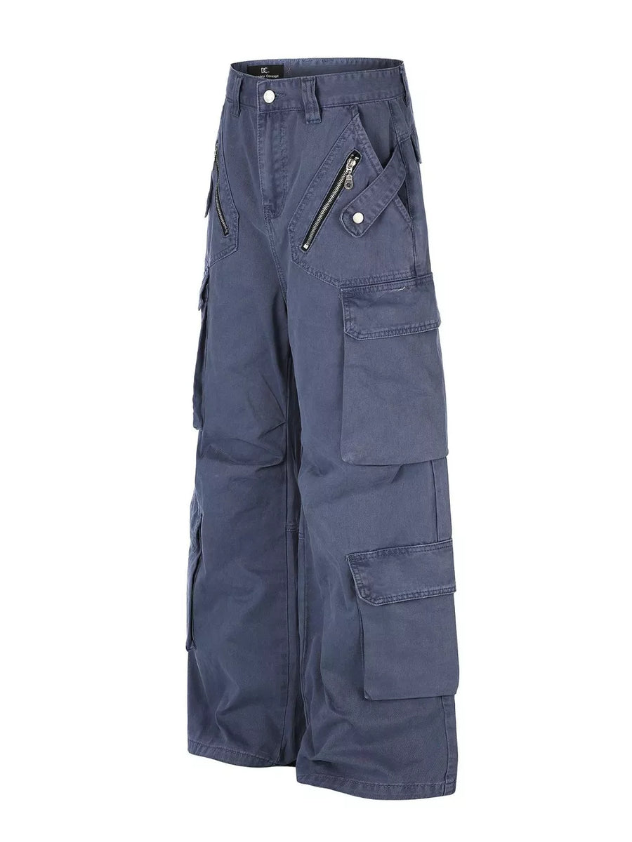 100% Cotton Care instructions: Machine wash cold cargo pants in French Blue with wide-leg silhouette