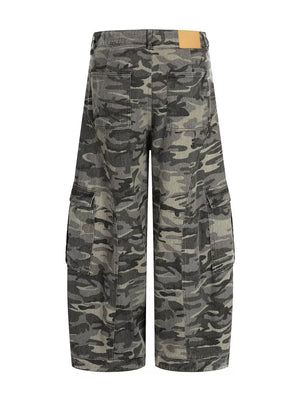 Men's urban camouflage cotton cargo pants with multiple pockets and a relaxed fit.