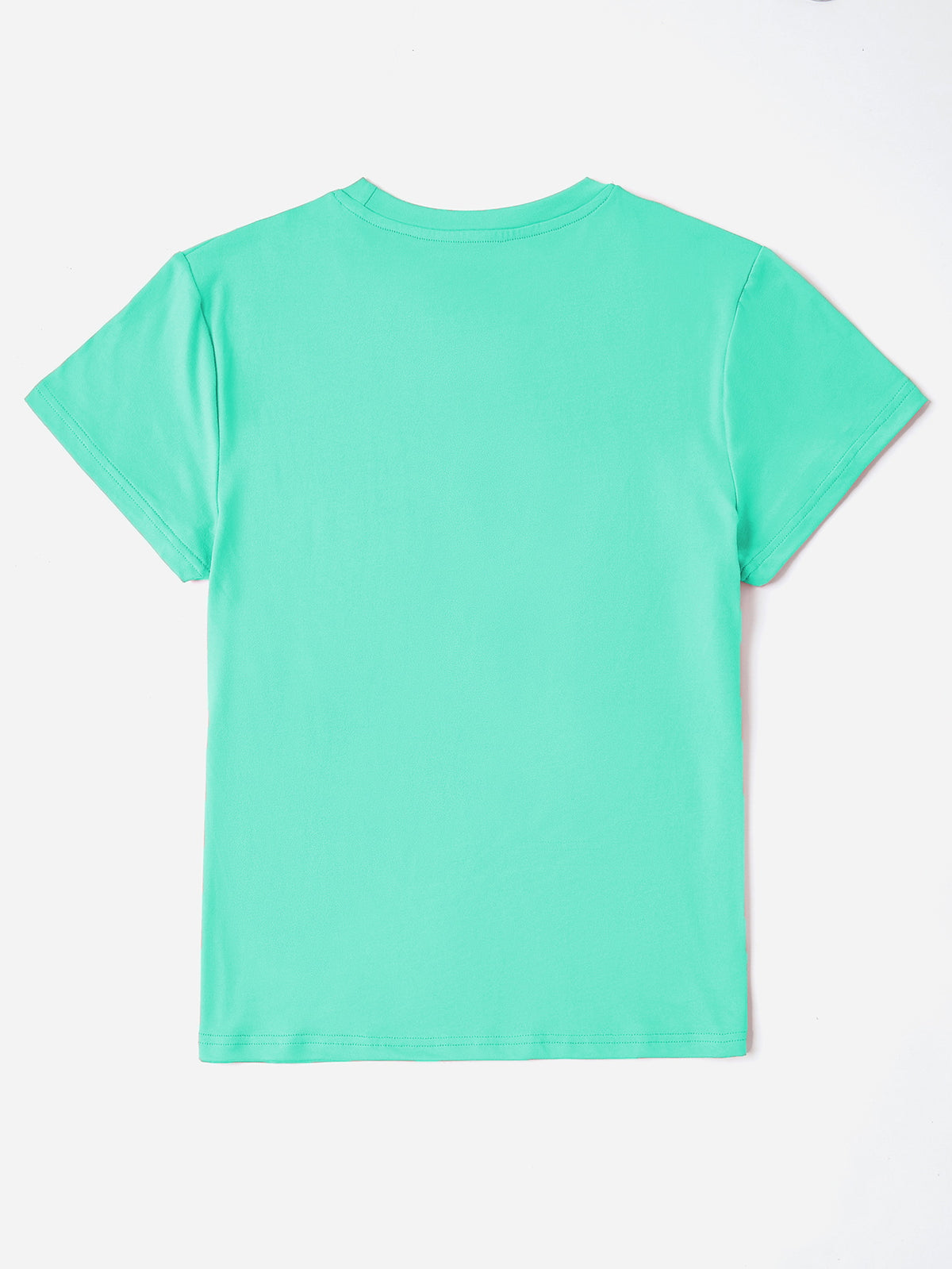 Aqua crewneck t-shirt with short sleeves and a plain back.