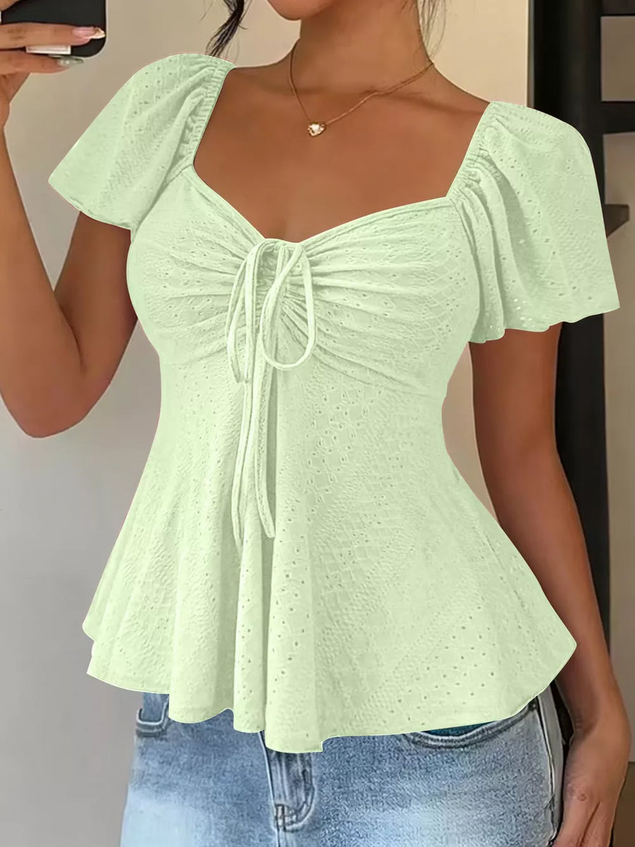 Pink Ruched Flutter Sleeve Peplum Top