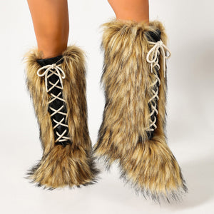 black boots with mid-calf and lace-up