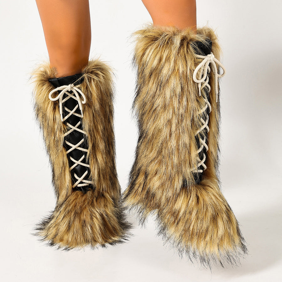 black boots with mid-calf and lace-up