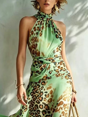 maxi dress featuring leopard-print in Yellow with 100% polyester Care instructions: Machine wash cold texture