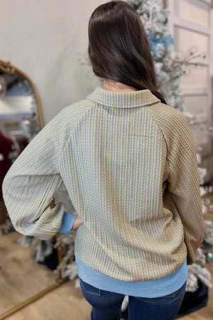 Button Front Jacquard Henley Sweatshirt in Beige