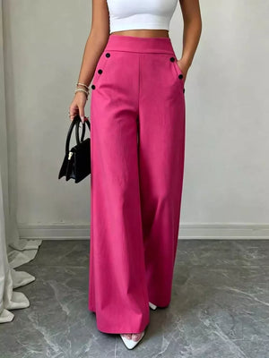 wide-leg pants in fuchsia featuring pocketed and flared fit