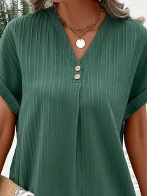 Full Size Casual V-neck Short Sleeve Dress in Silver