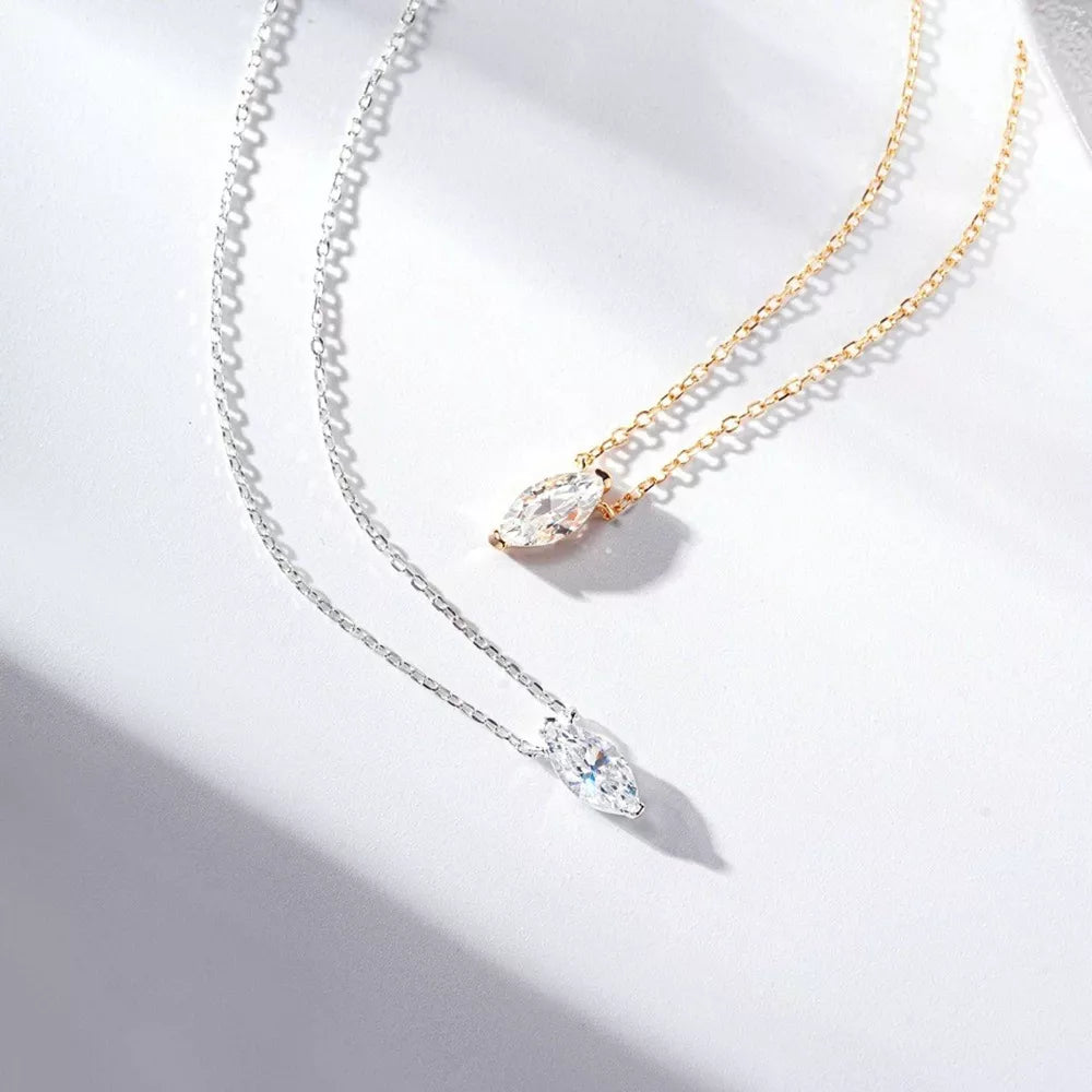 necklace in silver featuring marquise-cut zircon pendant and delicate fit