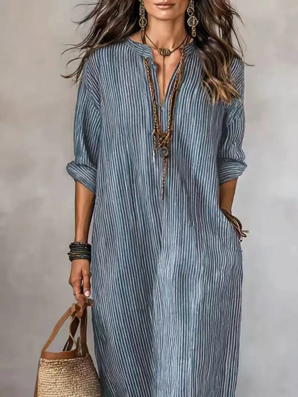 100% polyester Care instructions: Machine wash cold maxi dress in Dark Gray with relaxed silhouette