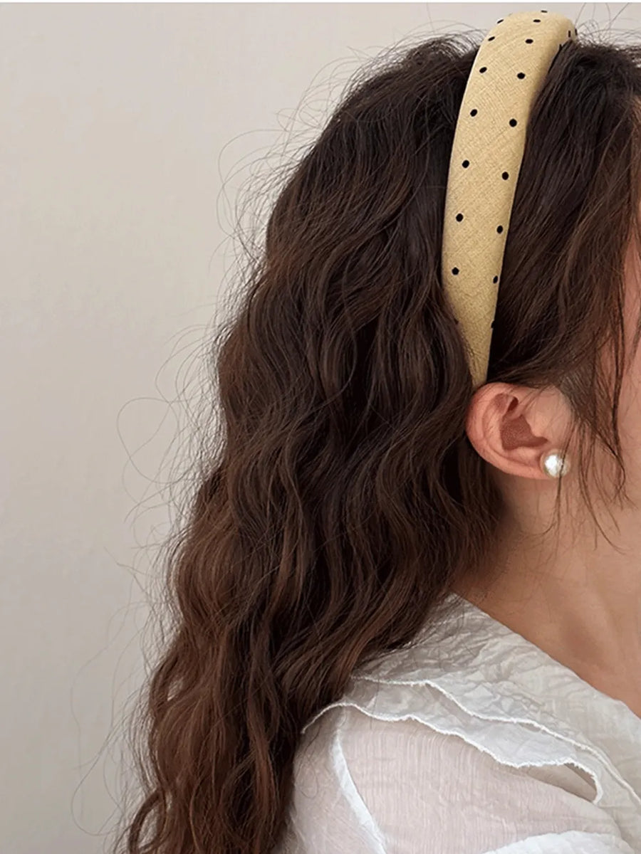 Camel polka dot padded headband with handmade label